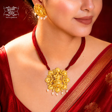 Premium Gold Plated Ghara Pendant with Earrings