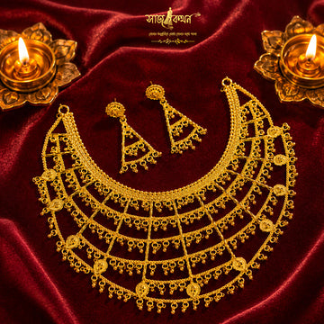 Premium Gold Plated Nakshi Jhalor Necklace with Earrings