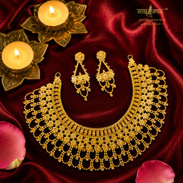 Stylish Gold Plated Jhalor Chatai Necklace with Earrings